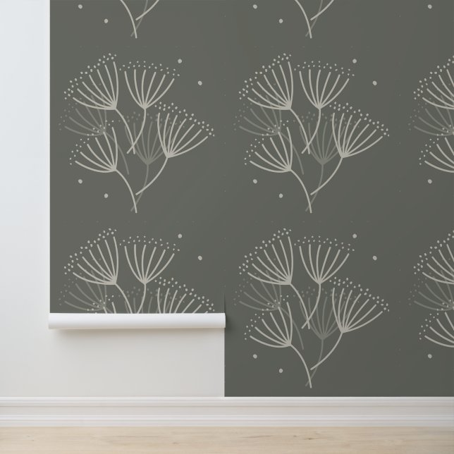 Hand Drawn Dandelions Floral Green Wallpaper (Application)