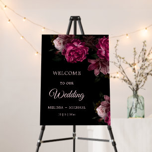 Hand Drawn Dark Romantic Roses Wedding Welcome Foam Board