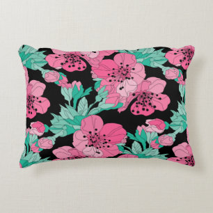 Hand Drawn Decorative Cherry Blossom Pattern  Accent Pillow
