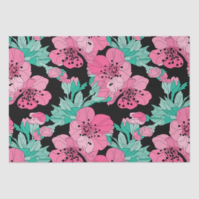 Hand Drawn Decorative Cherry Blossom Pattern       Tissue Paper (Front)