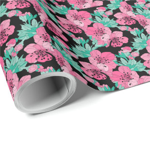 Hand Drawn Decorative Cherry Blossom Pattern Wrapping Paper