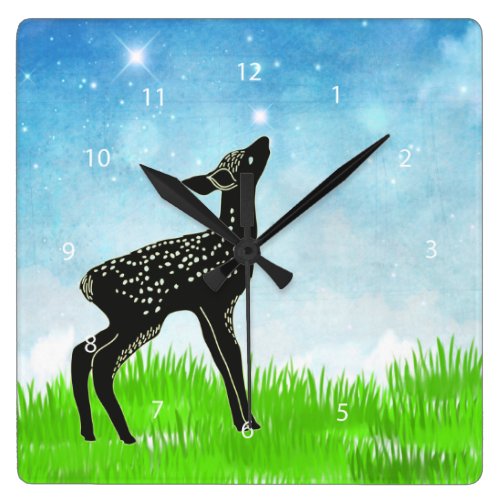 Hand drawn deer square wall clocks