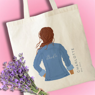 Hand Drawn Denim Jacket Red Hair Bride Tote Bag