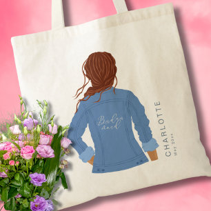 Hand Drawn Denim Jacket Red Hair Bridesmaid Tote Bag