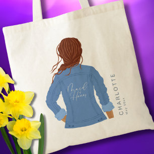 Hand Drawn Denim Jacket Red Hair Maid of Honor Tote Bag