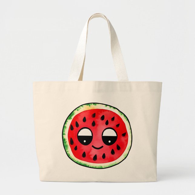 Hand Drawn Design Tote-Bag : Fruit-Emoji  Large Tote Bag (Front)
