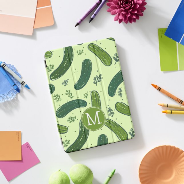 Hand Drawn Dill Pickle Pattern iPad Pro Cover (Desk)