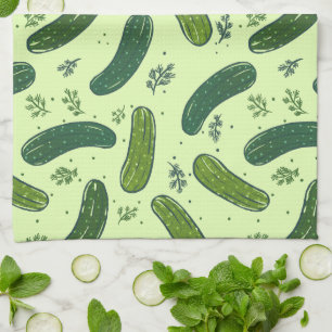Hand Drawn Dill Pickle Pattern Kitchen Towel