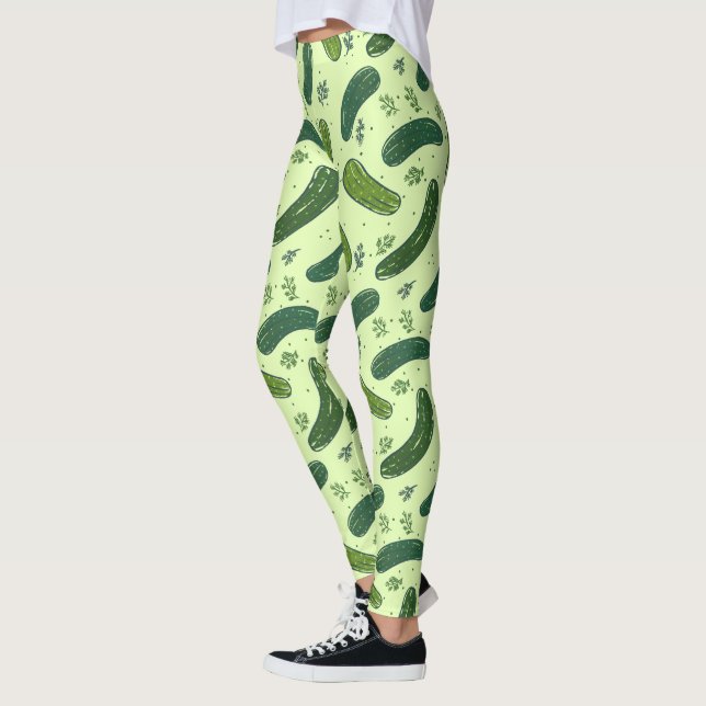 Hand Drawn Dill Pickle Pattern Leggings (Left)