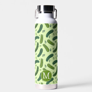 Hand Drawn Dill Pickle Pattern & Monogram Water Bottle
