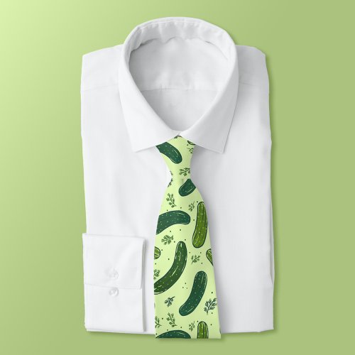 Hand Drawn Dill Pickle Pattern Neck Tie