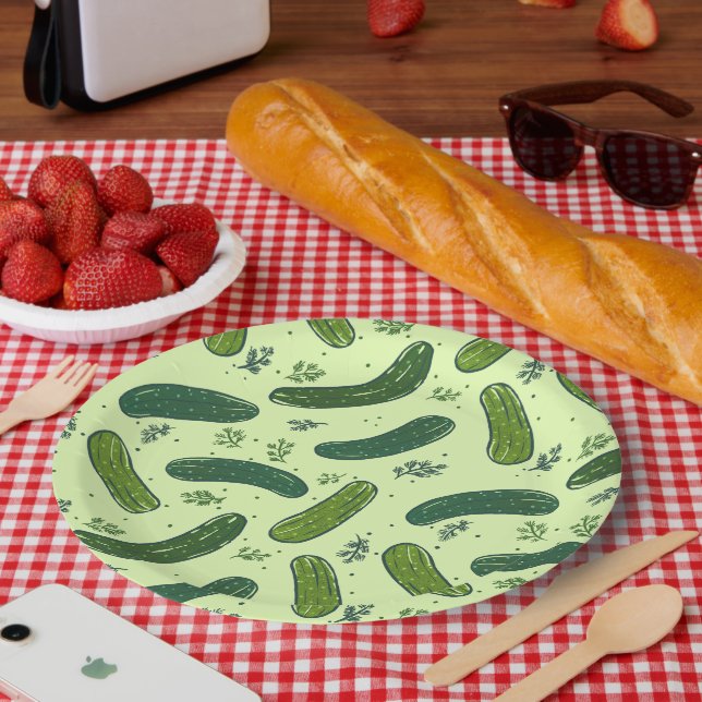 Hand Drawn Dill Pickle Pattern Paper Plates (Picnic)