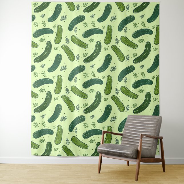 Hand Drawn Dill Pickle Pattern Tapestry (In Situ)