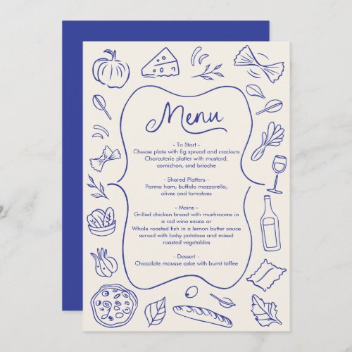 Hand Drawn Dinner Menu Italian Blue