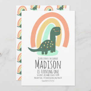 Hand Drawn Dinosaur Rainbow Birthday Party Boho Invitation