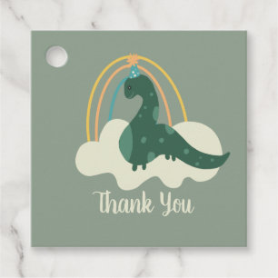 Hand Drawn Dinosaur Rainbow Birthday Party Green Favor Tags