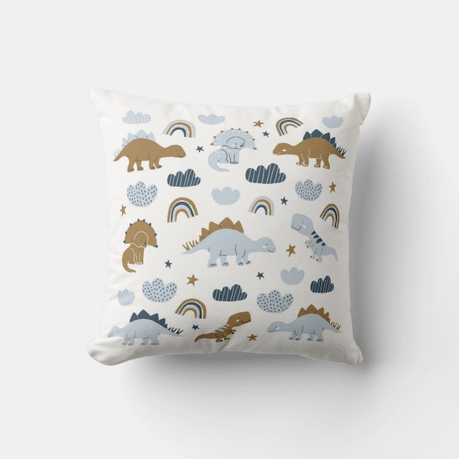 Hand drawn dinosaurs in scandinavian style with st throw pillow (Front)