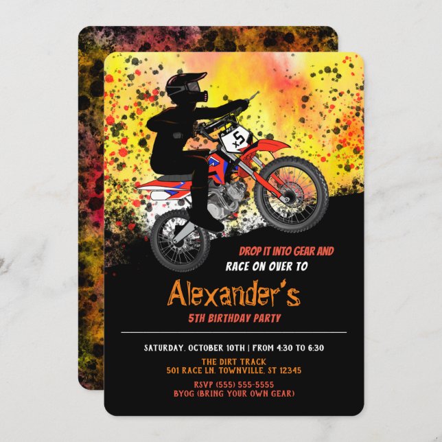Hand Drawn Dirt Bike - Motocross Birthday Party Invitation (Front/Back)
