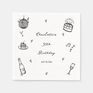 hand drawn disco ball 30th Birthday Party Favor Napkins