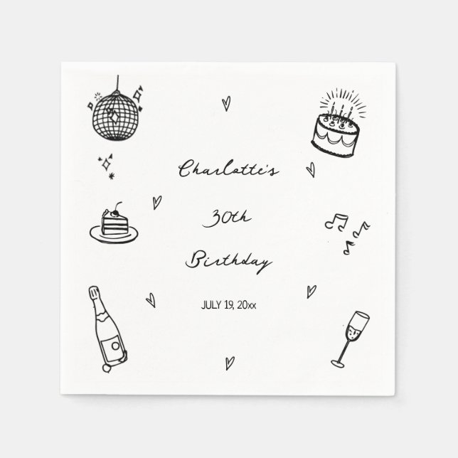 hand drawn disco ball 30th Birthday Party Favor Napkins (Front)