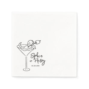Hand Drawn Dog and Martini Whimsical Wedding  Napkins