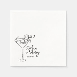 Hand Drawn Dog and Martini Whimsical Wedding  Napkins