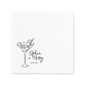 Hand Drawn Dog and Martini Whimsical Wedding  Napkins
