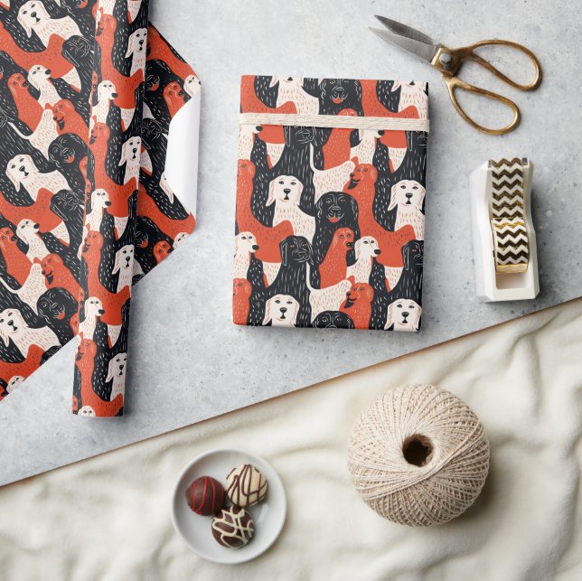 Hand-Drawn Dog Pattern Design Wrapping Paper (Crafts)