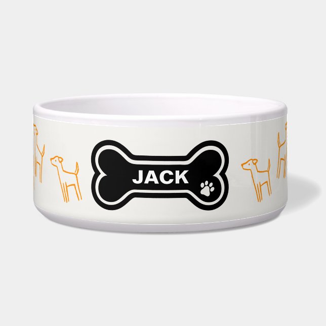 Hand Drawn Dogs with Bone and Name Bowl (Front)