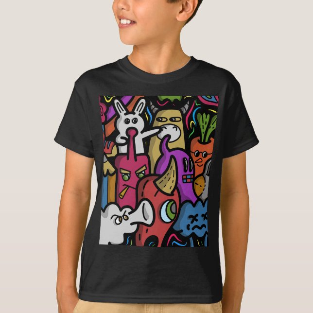 Hand drawn doodle art cartoon style T-Shirt (Front)