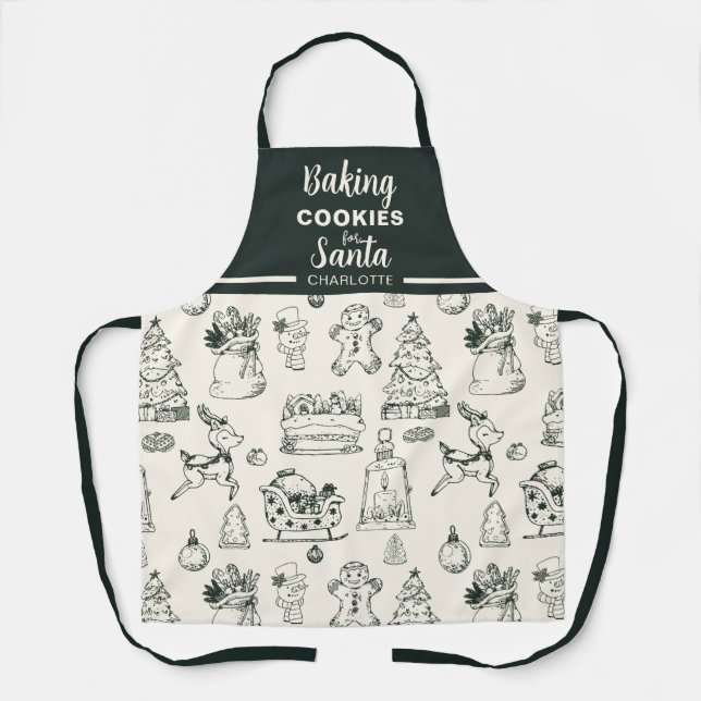 Hand Drawn Doodle Baking Cookies for Santa Apron (Front)