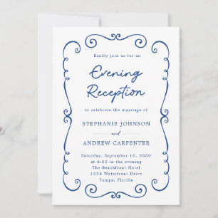 Hand Drawn Doodle Border Evening Wedding Reception Invitation