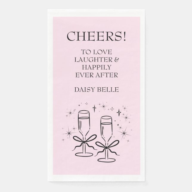 Hand Drawn Doodle Bridal Shower Pink Paper Guest Towels (Front)