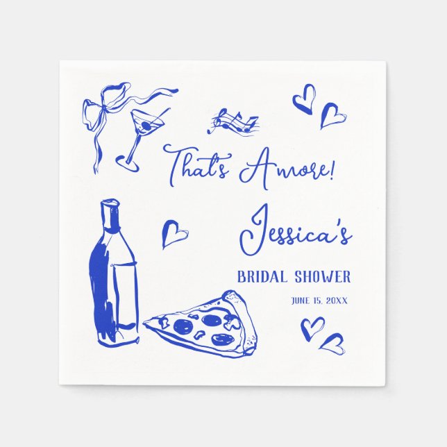 Hand Drawn Doodle Bridal Shower That's Amore pizza Napkins (Front)