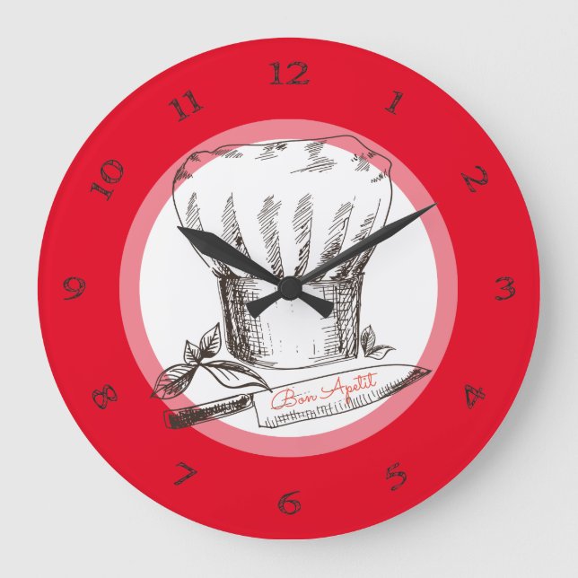 Hand drawn doodle chef hat knife kitchen clock (Front)