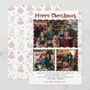Hand Drawn Doodle Christmas 3 Photo Collage Holiday Card