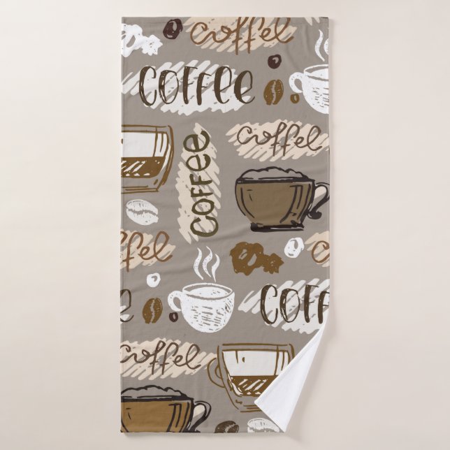 Hand drawn doodle coffee pattern background bath towel (Bath Towel)