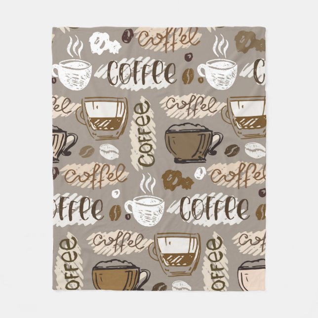 Hand drawn doodle coffee pattern background fleece blanket (Front)