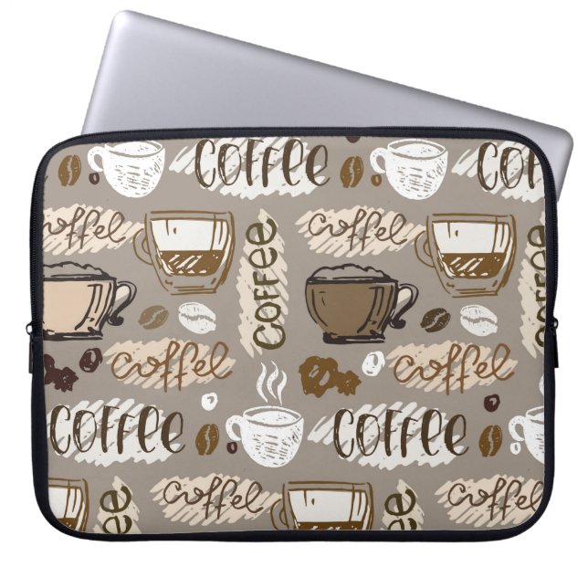 Hand drawn doodle coffee pattern background laptop sleeve (Front)