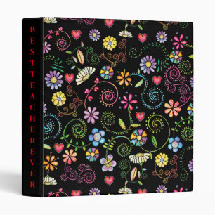 Hand Drawn Doodle Colorful Floral seamless pattern 3 Ring Binder