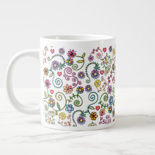 Hand Drawn Doodle Colorful Floral seamless pattern Giant Coffee Mug