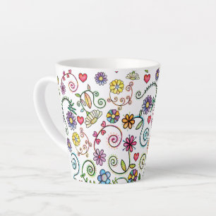 Hand Drawn Doodle Colorful Floral seamless pattern Latte Mug