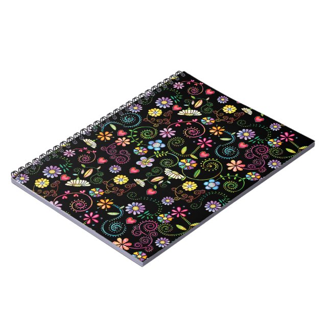 Hand Drawn Doodle Colorful Floral seamless pattern Notebook (Left Side)