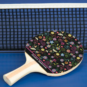 Hand Drawn Doodle Colorful Floral seamless pattern Ping Pong Paddle
