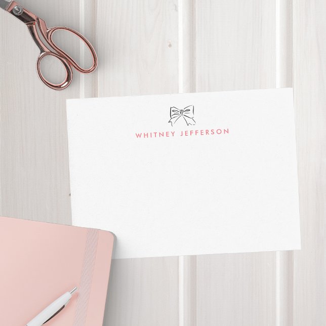 Hand Drawn Doodle Coquette Bow Pink Personalized Note Card (Creator Uploaded)