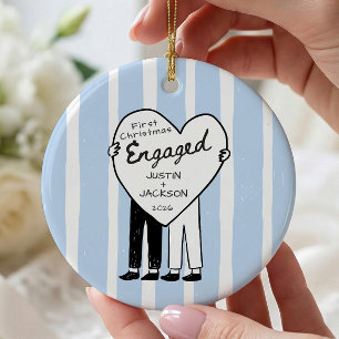 Hand Drawn Doodle Engaged Ceramic Ornament
