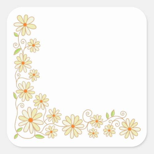 Hand Drawn Doodle Floral Corner Border Square Sticker