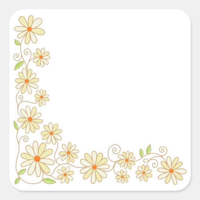 Hand Drawn Doodle Floral Corner Border Square Sticker (Front)