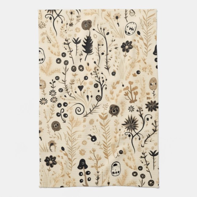Hand-Drawn Doodle Floral Seamless Pattern Kitchen Towel (Vertical)