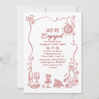 Hand Drawn Doodle Funky Whimsical Engagement Party